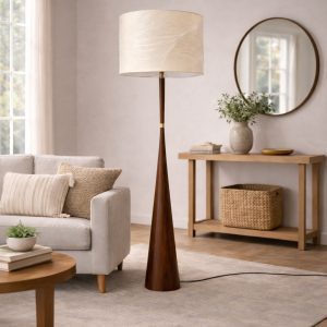 Lámpara de piso con acabado en nogal