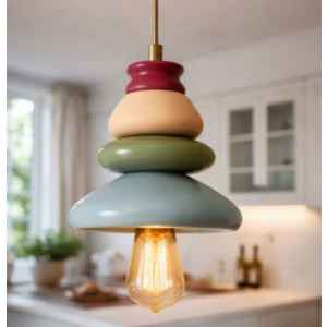 Lámpara colgante de cerámica con diseño colorido y contemporáneo, ideal para iluminar espacios con e.